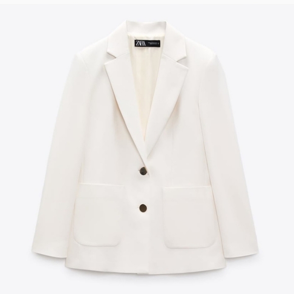NWT * ZARA Oversized Blazer Oyster White Size L - Picture 8 of 14